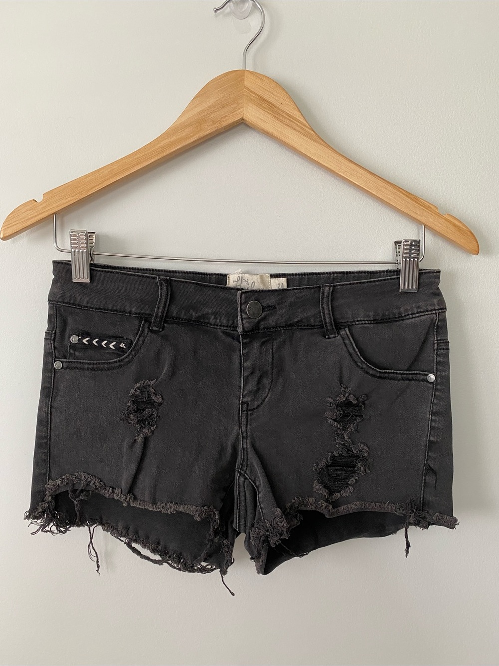 Harlow Black Distressed Ripped Denim Shorts Size 24